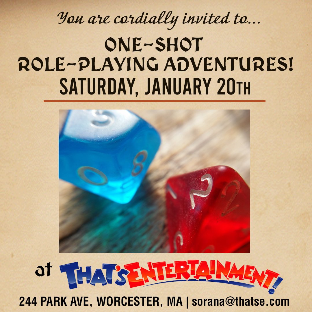 One-Shot Role-Playing Adventures - Saturday, January 20th - Worcester Store