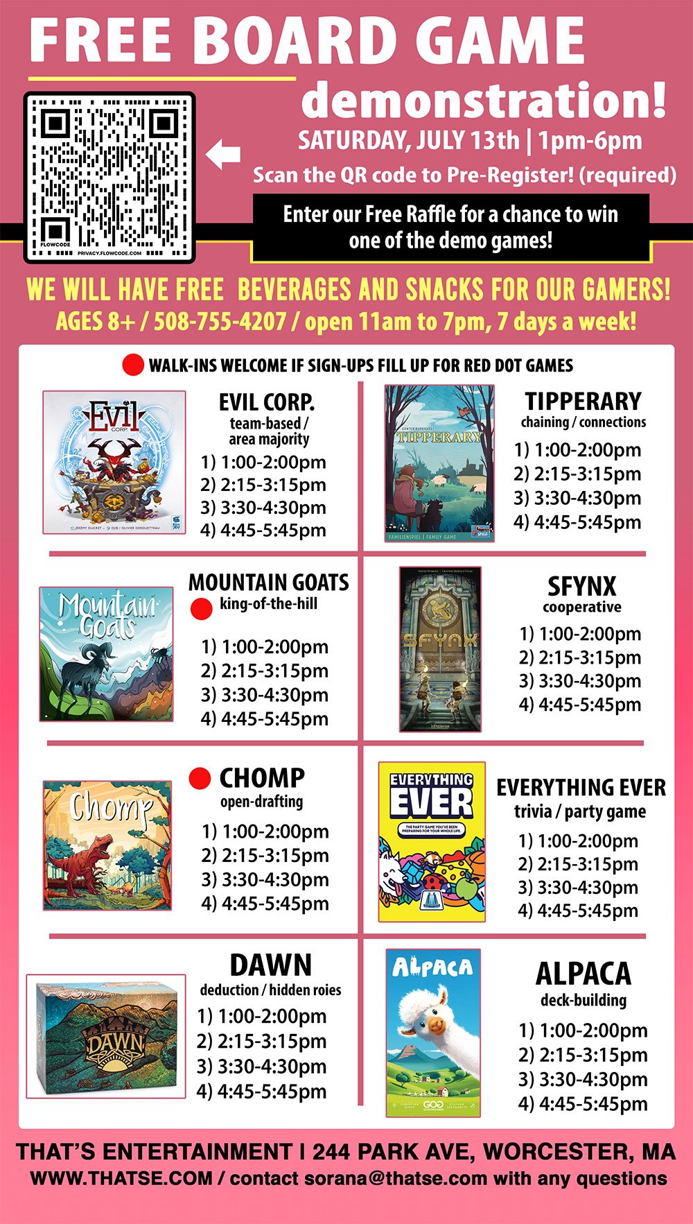 FREE BOARD GAME DEMO-Saturday, July 13th (Worcester Store)