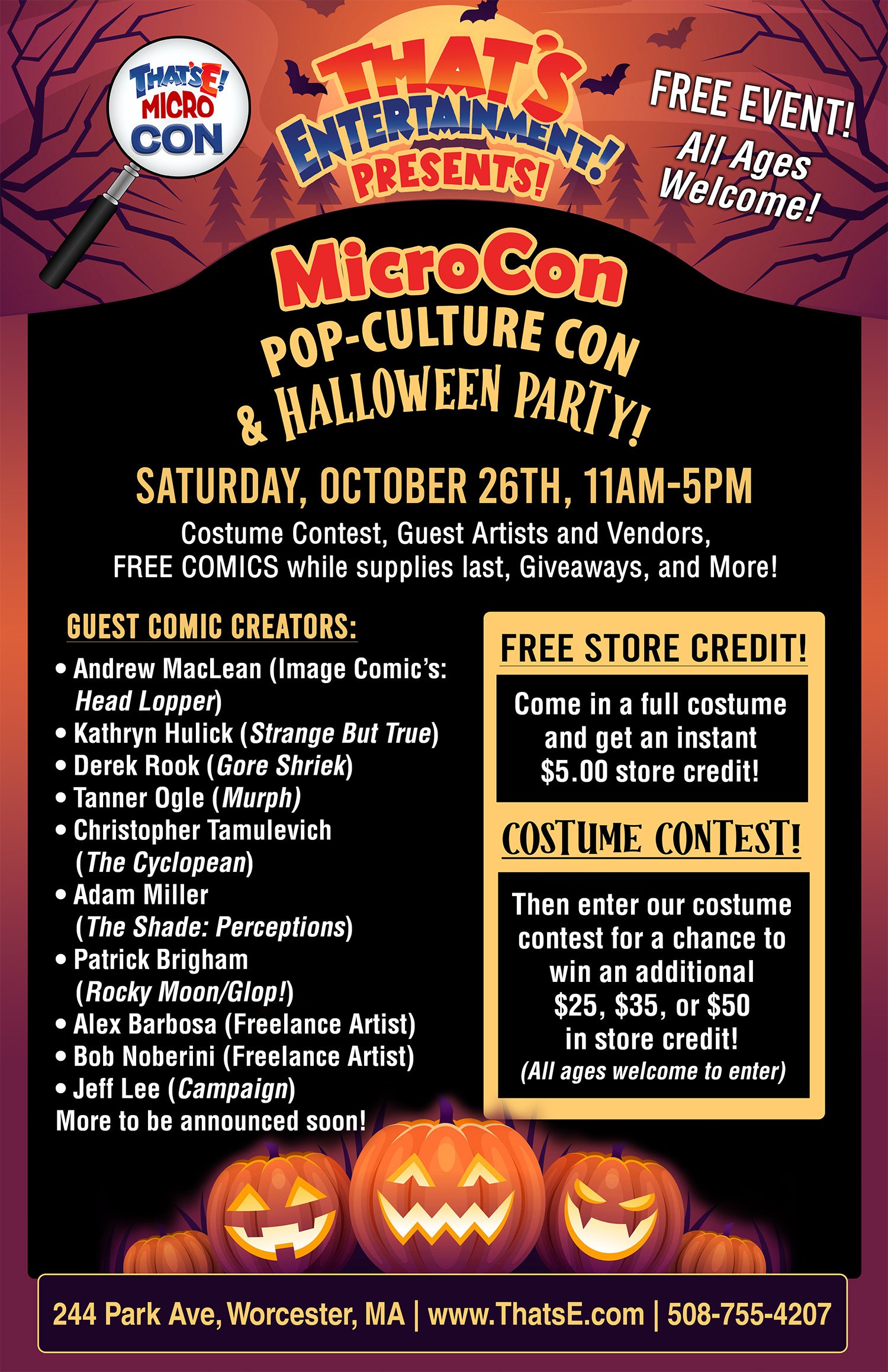 Pop-Culture MicroCon and Halloween Party at That's Entertainment, October 26th, 11am-5pm!