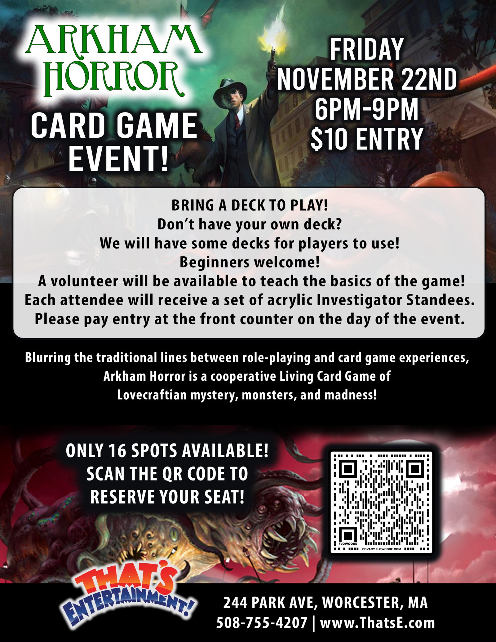 Arkham Horror Card Game Event!  Friday, November 22md, 6pm-9pm!  (Worcester Store)