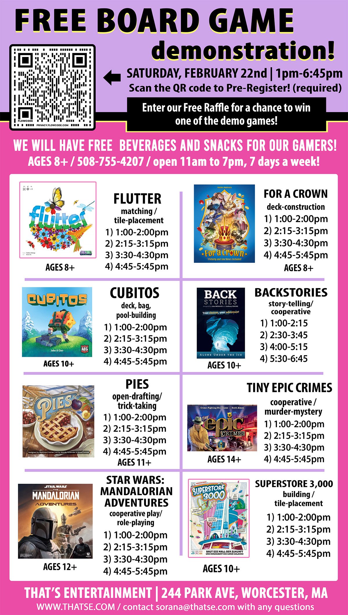 Free Board Game Demonstration! 8 New Games! - (Worcester Store Only) FEB 22nd!