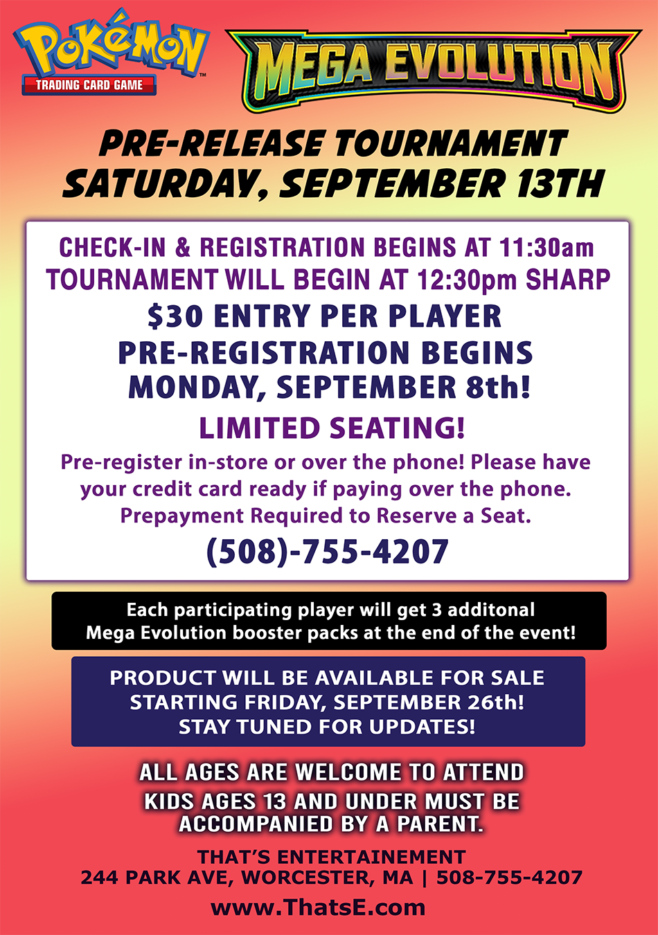 Pokemon Mega Evolution Pre-Release Tournament, 9/13/25 (Worcester Store)