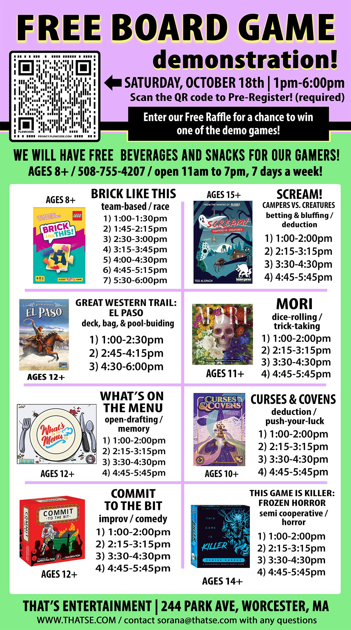 Free Board Game Demo, Saturday, October 18th (Worcester Store)