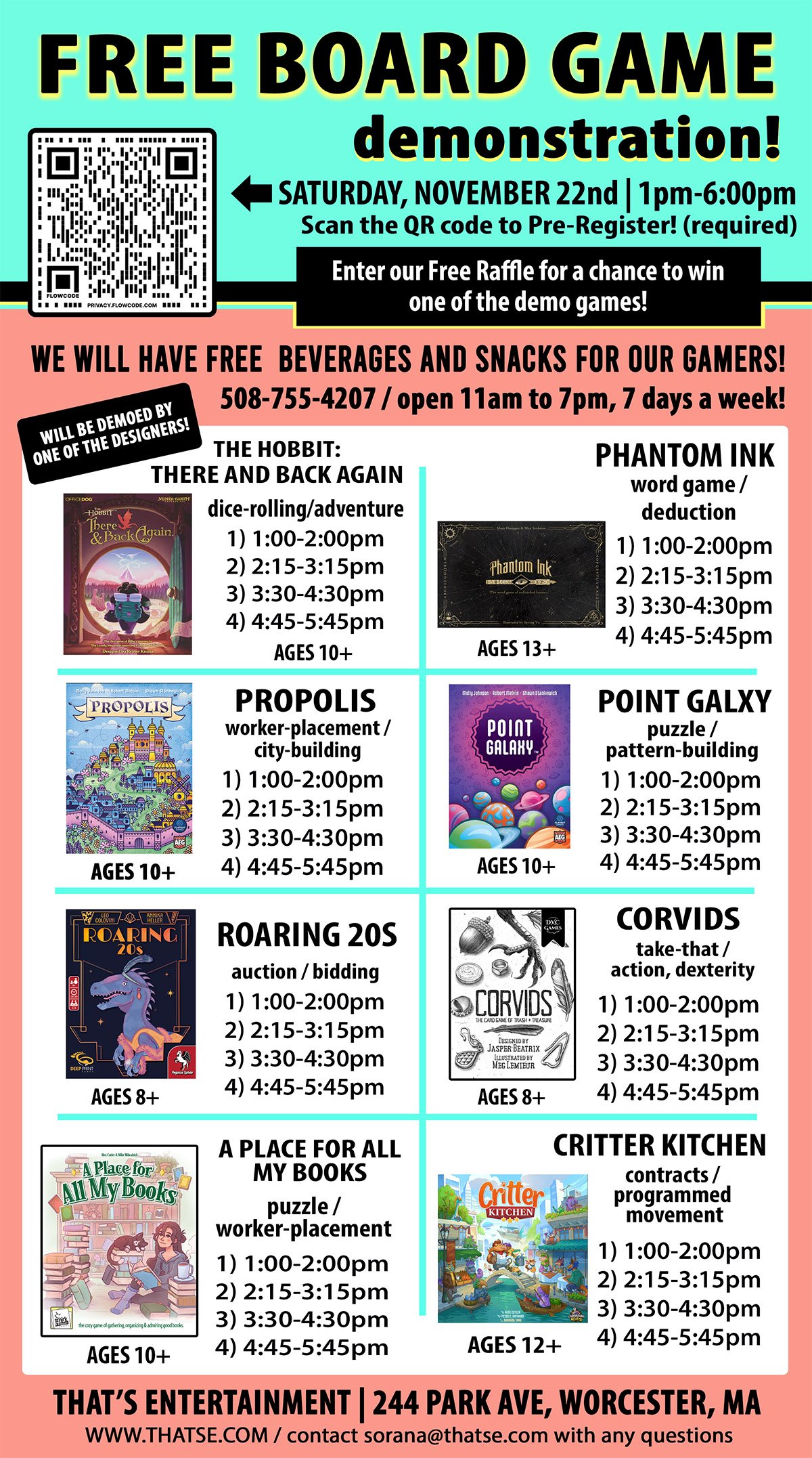 FREE BOARD GAME DEMONSTRATION - Saturday, November 22nd (Worcester Store)