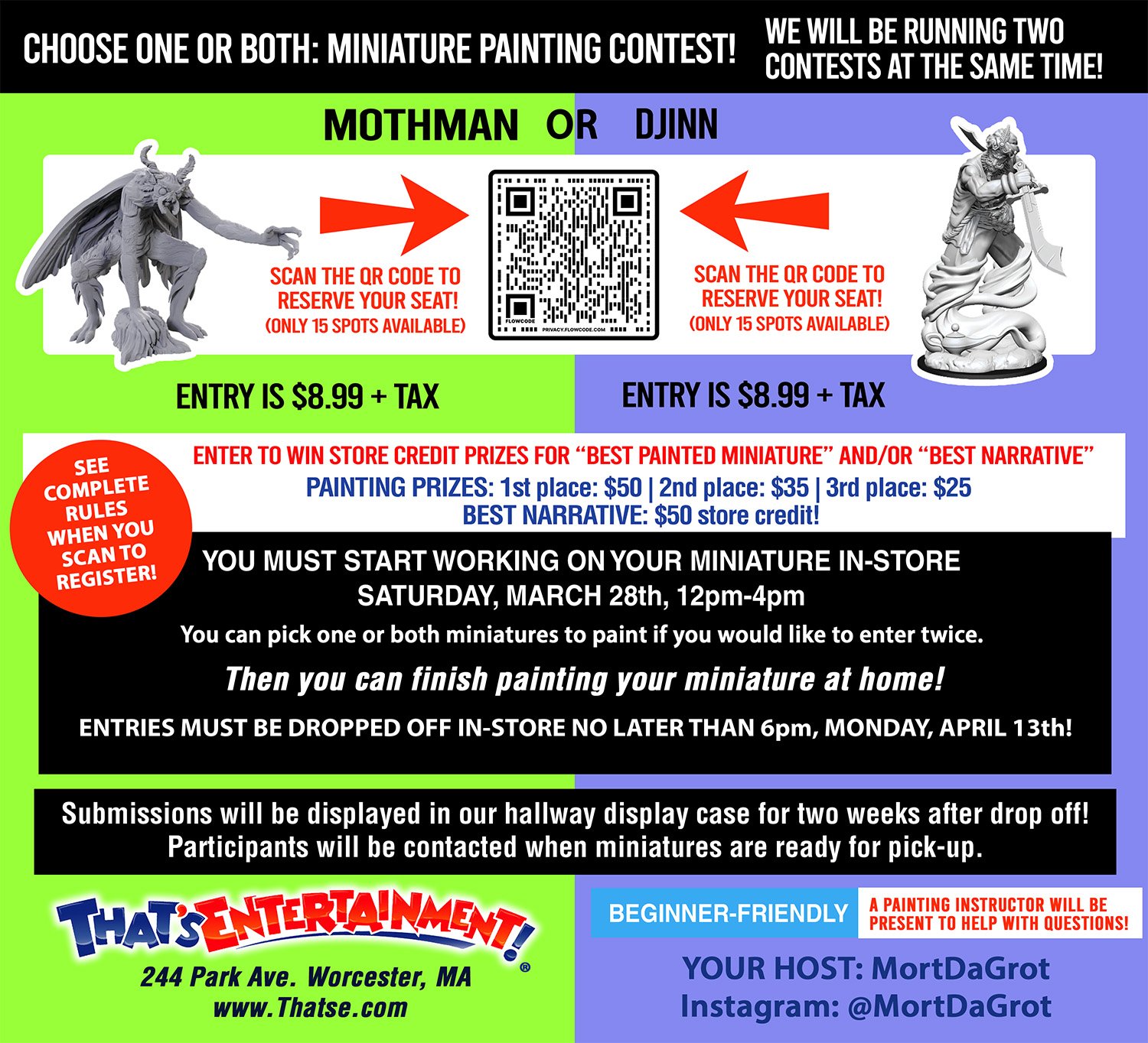 Mothman and Djinn Miniature Painting Contest Registration- (Worcester Store)