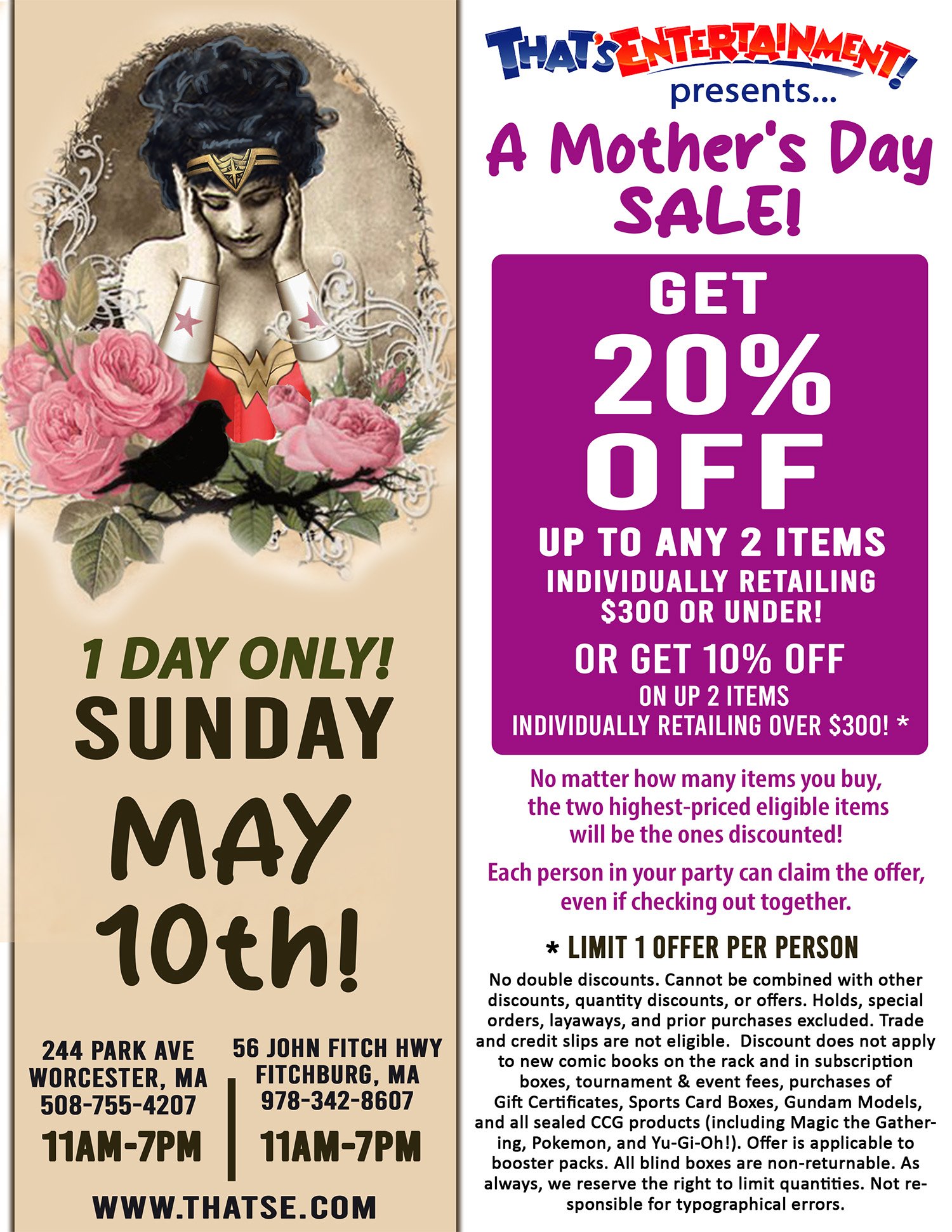 Mother's Day Sale at Both Store locations!