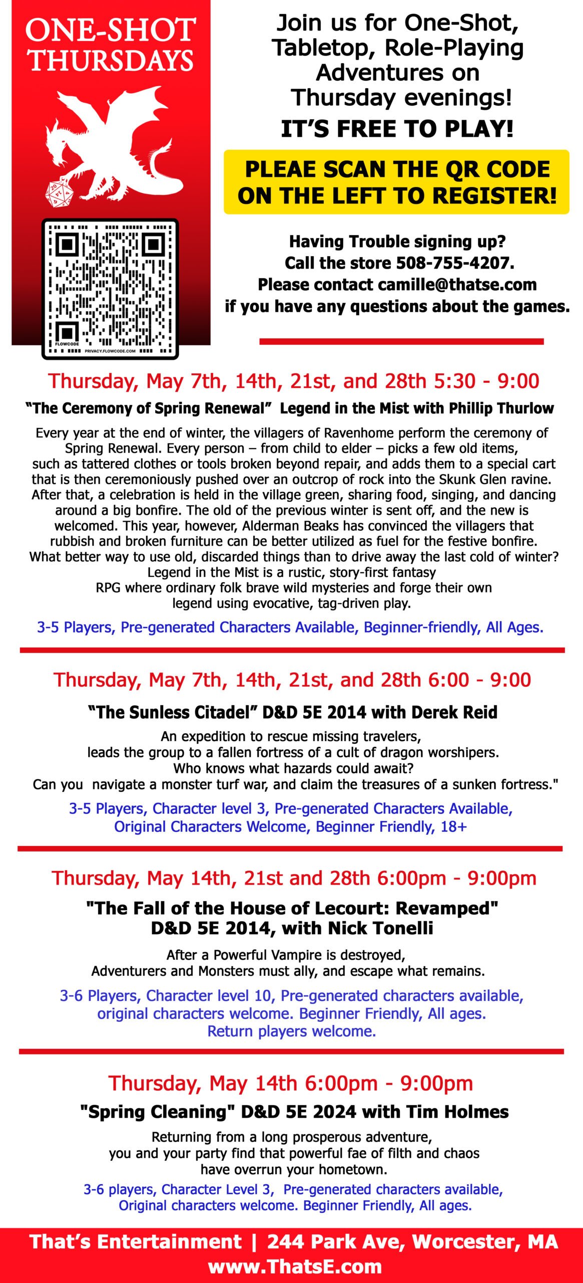 One-Shot Thursday RPG Nights for May 2026! - Worcester